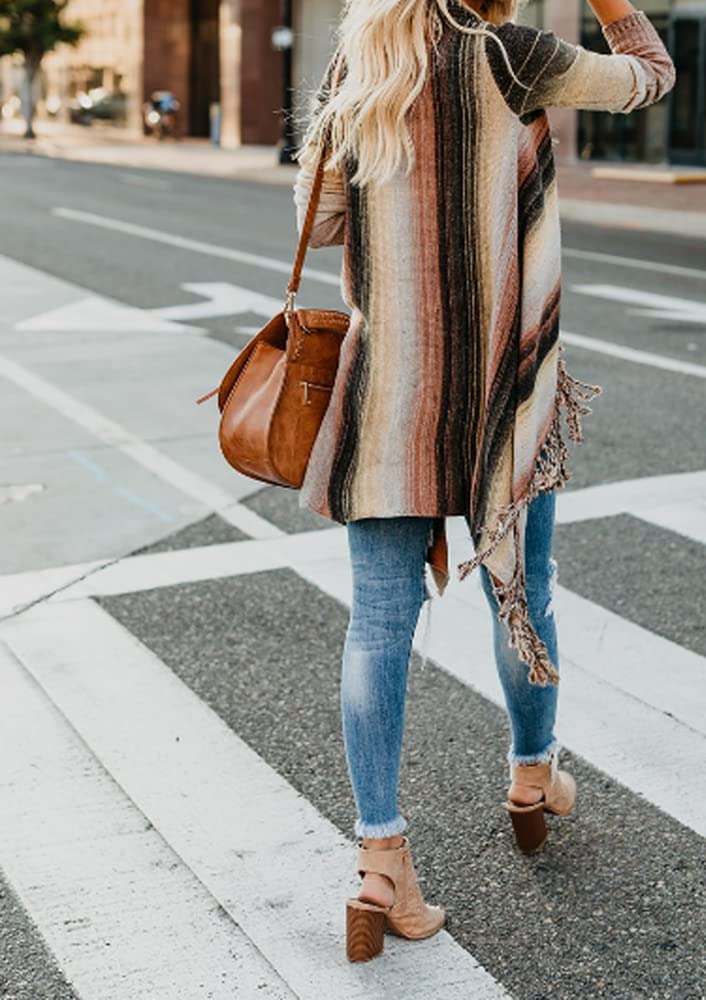 GOLDSTITCH Women's Open Front Knited Loose Crew Neck Fringe Sweater Outwear XL - Image 3